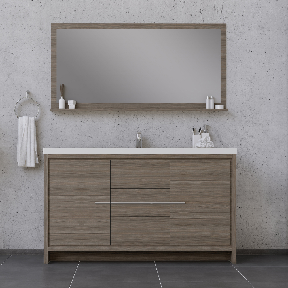 Alya Bath AB-MD660S-G 60 in. Sortino Single Modern Bathroom Vanity, Gray