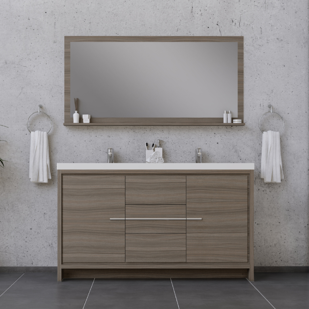60 in. Sortino Double Modern Bathroom Vanity, Gray