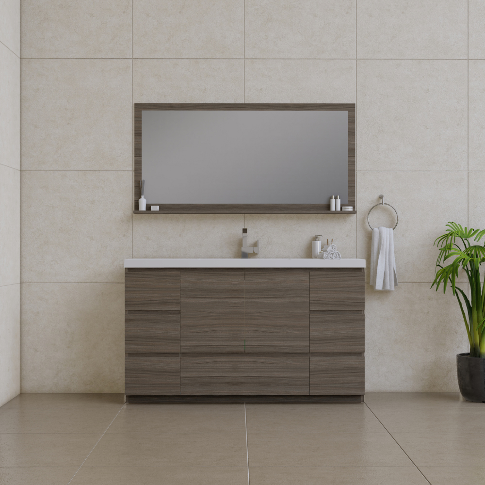 Alya Bath AB-MOA60S-G 60 in. Paterno Single Modern Freestanding Bathroom Vanity, Gray