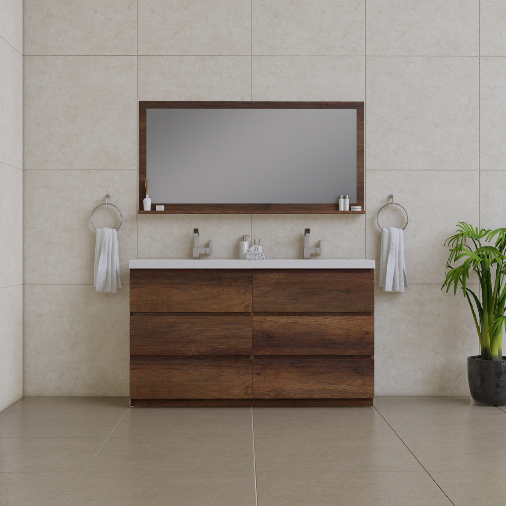 Alya Bath AB-MOA60D-RW 60 in. Paterno Double Modern Freestanding Bathroom Vanity, Rosewood
