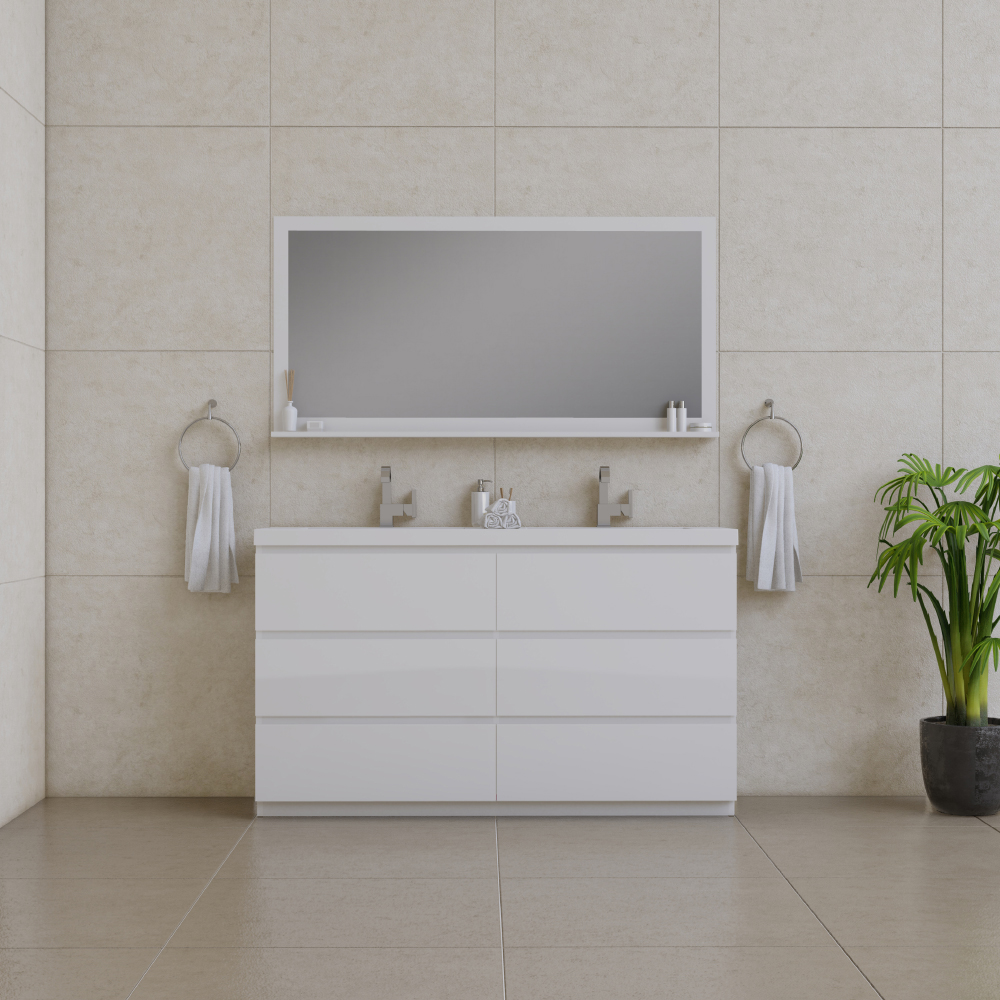 60 in. Paterno Double Modern Freestanding Bathroom Vanity, White