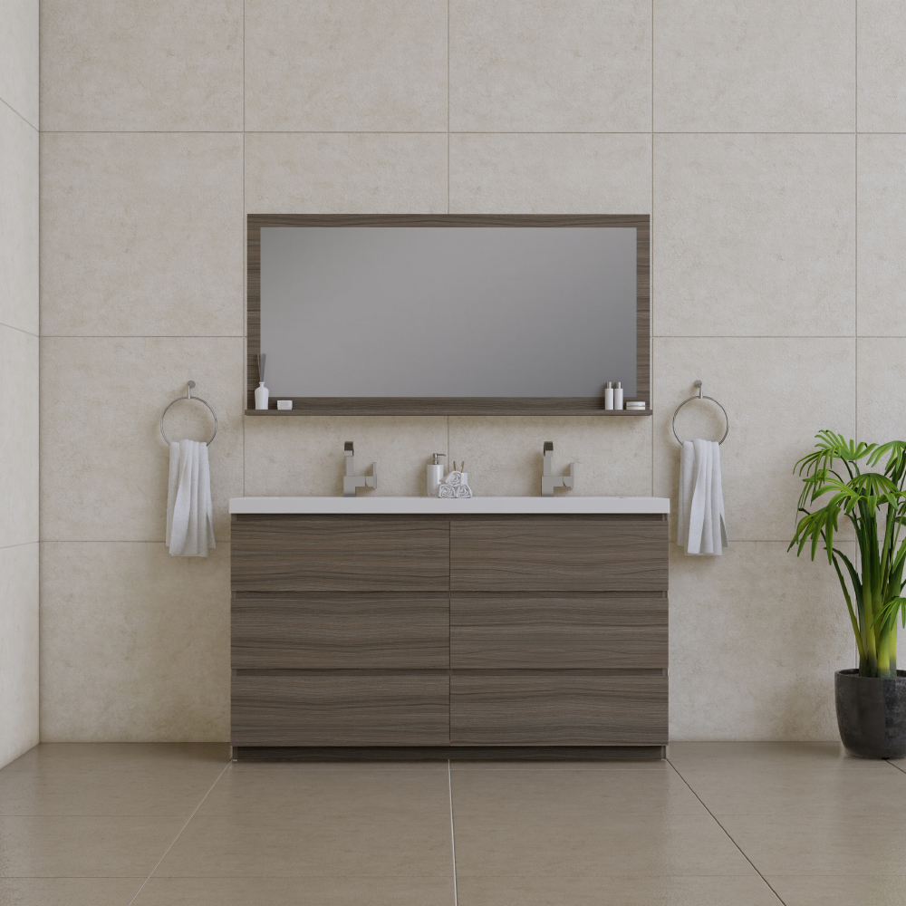 Alya Bath AB-MOA60D-G 60 in. Paterno Double Modern Freestanding Bathroom Vanity, Gray