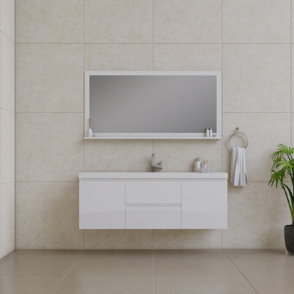 60 in. Paterno Single Modern Wall Mounted Bathroom Vanity, White