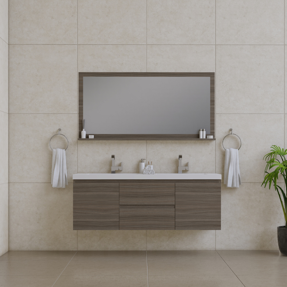 60 in. Paterno Double Modern Wall Mounted Bathroom Vanity, Gray
