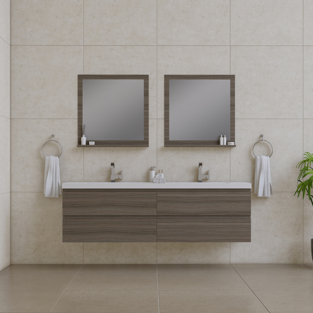 72 in. Paterno Modern Wall Mounted Bathroom Vanity, Gray
