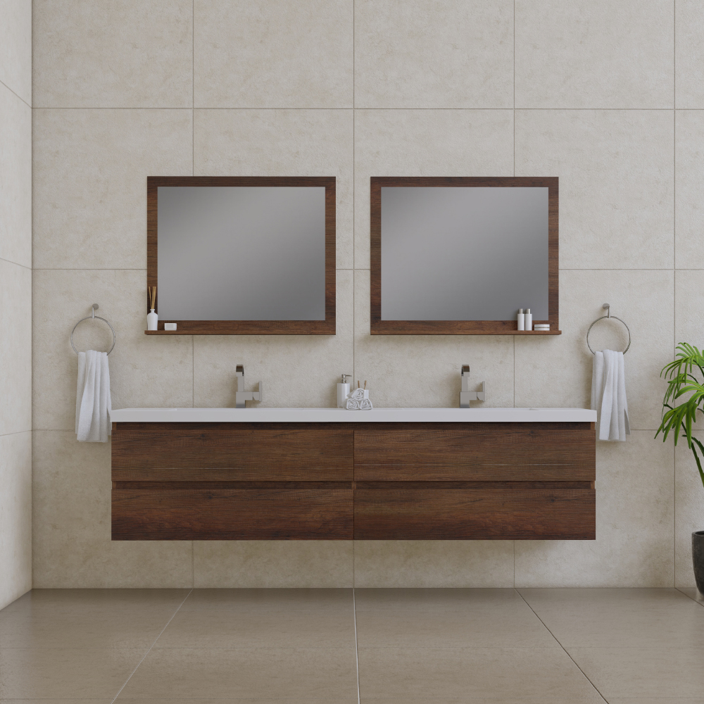 84 in. Paterno Modern Wall Mounted Bathroom Vanity, Rosewood