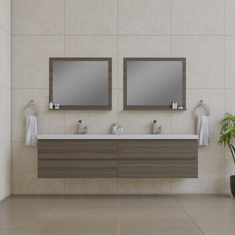 84 in. Paterno Modern Wall Mounted Bathroom Vanity - Gray
