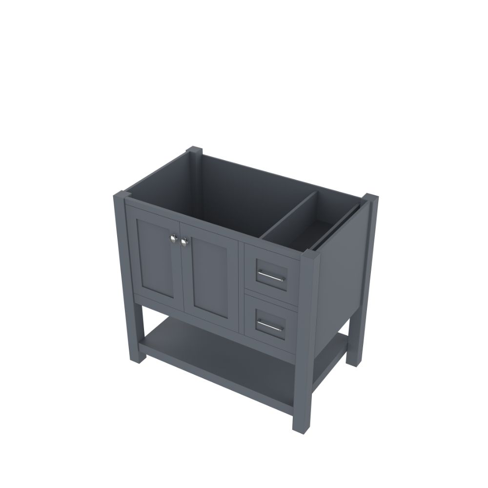 36 in. Wilmington Bathroom Vanity with No Top, Gray - Alya Bath HE-102-36-G