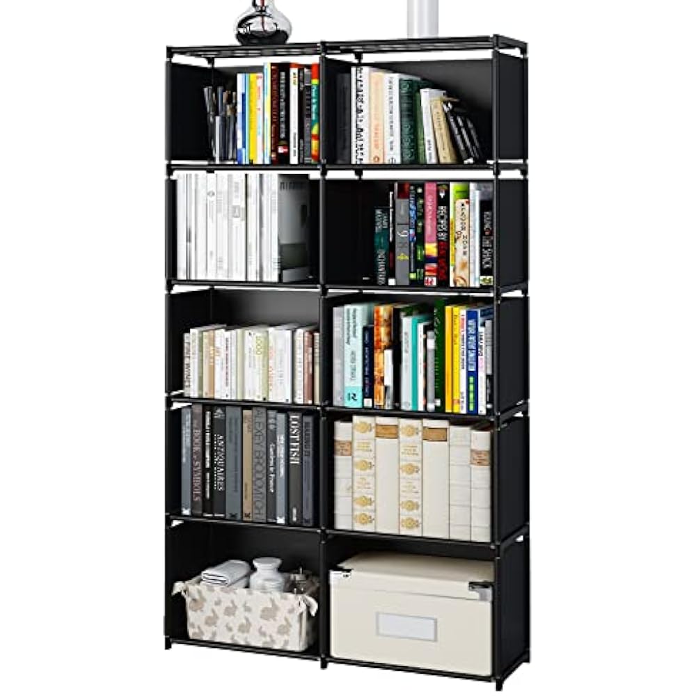 Picture of Nuegear TM57806 Bedroom Living Room Vertical Cabinet Bookshelf&#44; Double Row 10-Grid Multi-Functional Storage Equipment Assembled Storage Rack&#44; Black