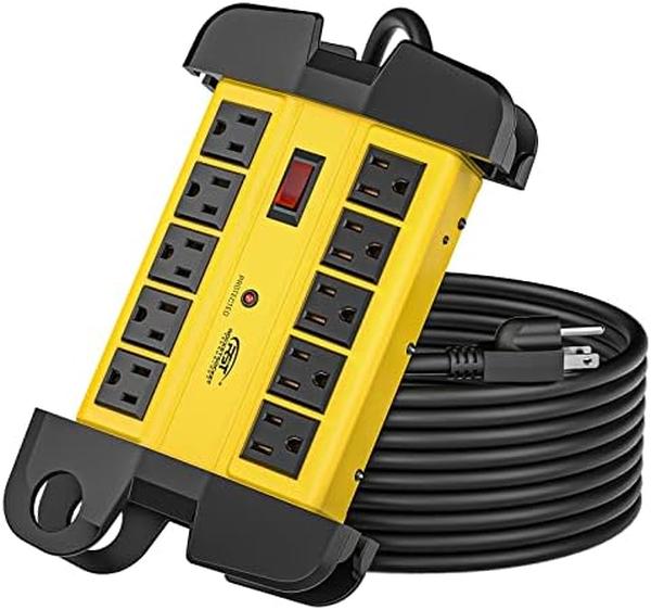 Picture of Nuegear TM58101 10-Outlets Heavy Duty Power Strip Metal Surge Protector with 15 Amps&#44; 15 ft. Power Cord 2800 Joules&#44; Yellow