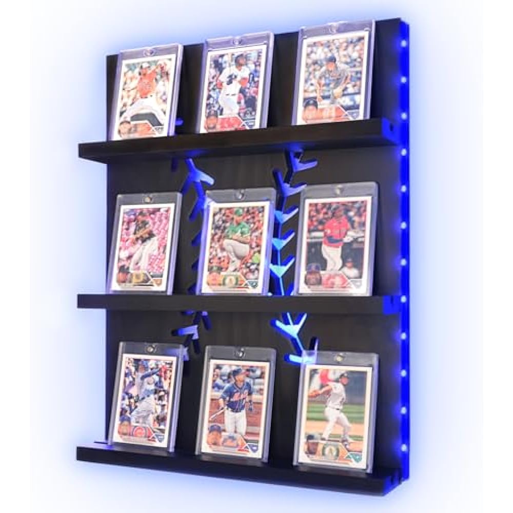 Picture of Nuegear TM58123 Sports Card Wall Display Shelves with LED Light&#44; Wood Storage Holder for PSA SGC BGS NFL Collectible Graded Card