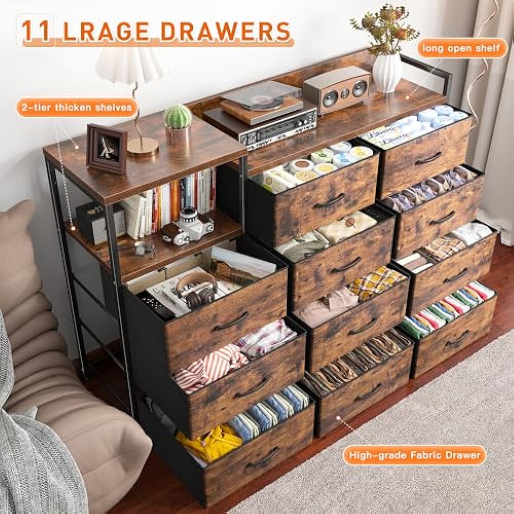 Picture of Nuegear TM58152 Dresser TV Stand with 11 Drawers for Bedroom&#44; Rustic Brown
