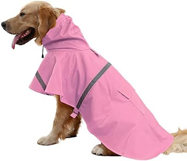 Picture of Nuegear TM57566 Pet Water Proof Clothes Lightweight Poncho Hoodies Rain Jacket with Strip Reflective&#44; Pink - Large