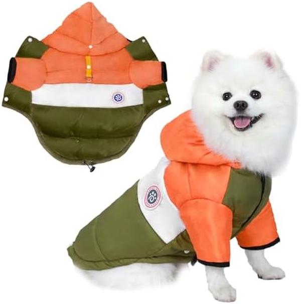 Picture of Nuegear TM57609 Cold Weather Coats with Hood Padded Windproof Waterproof Puppy Snow Vest&#44; Olive Drab & Orange
