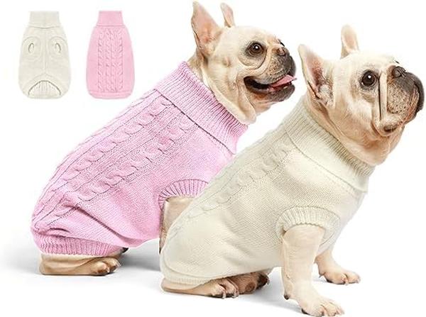 Picture of Nuegear TM57684 Turtleneck Pullover Design Dog Sweaters&#44; Pink & Beige - Extra Small