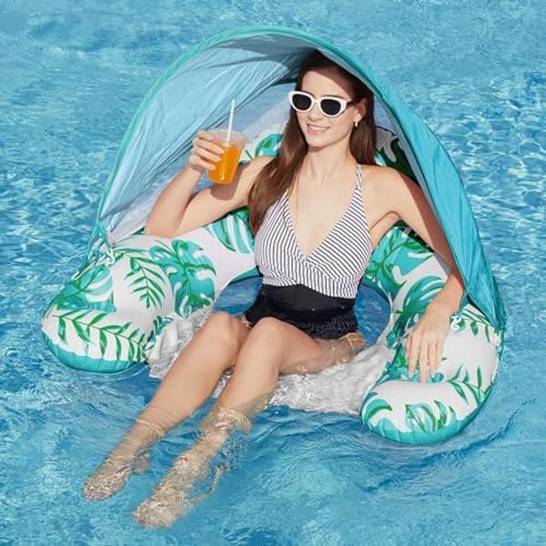 Pool Float Chair with Canopy for Adults Inflatable Pool Floating Lounge with Adjustable Sun Shade - Extra Large -  Olympian Athlete, OL4384595