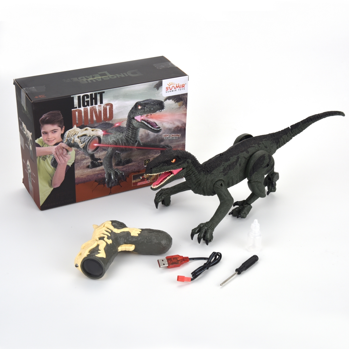 Picture of Netjett XS67236 UNO1RC Kids Boys & Girls Radio Controlled Dino Velociraptor Walking Dinosaur with Light & Sounds - Green