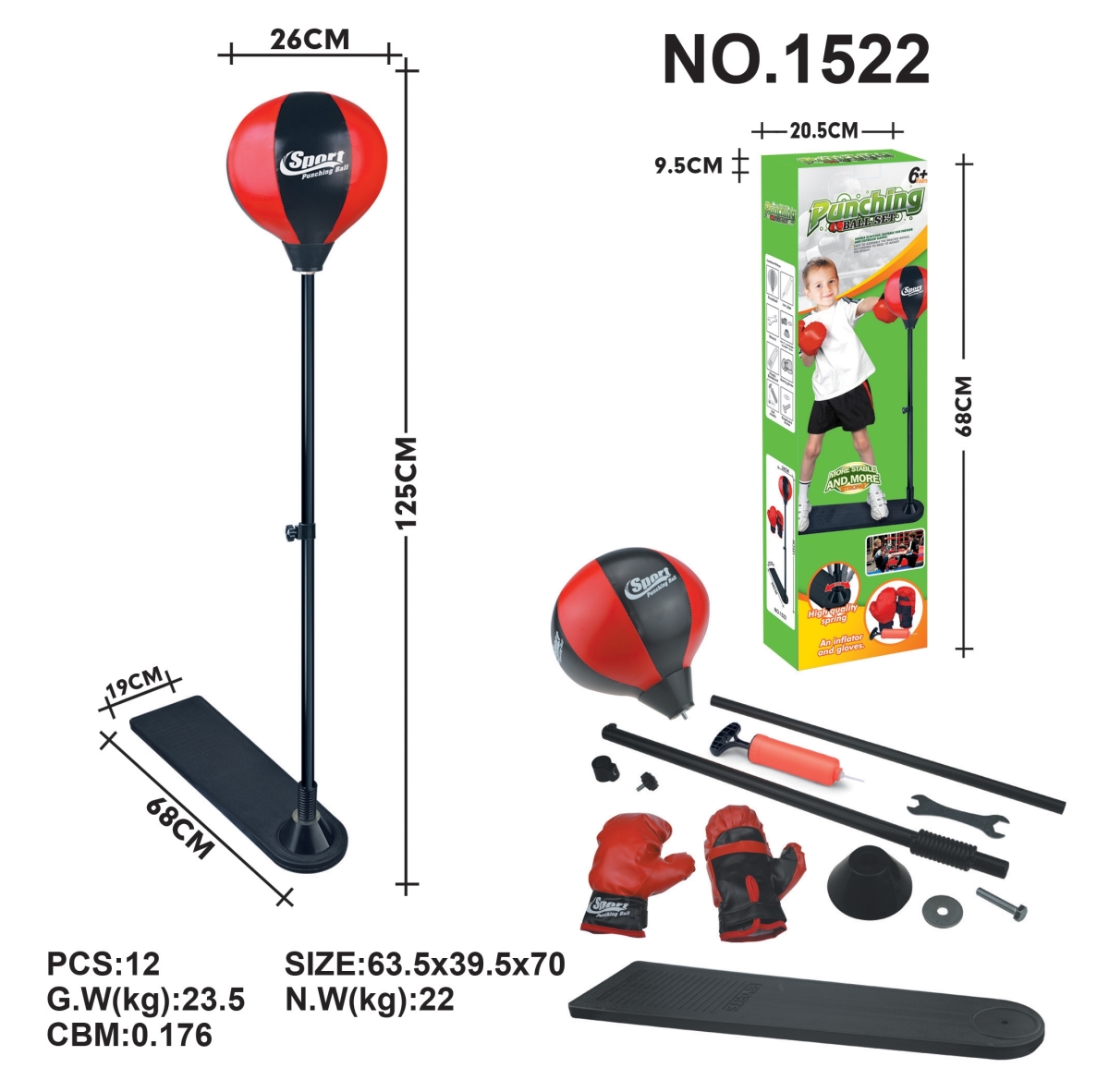 Picture of Netjett XS67270 UNO1RC Kids Boys & Girls Boxing Punching Bag Set with Gloves&#44; Pump & Adjustable Stand
