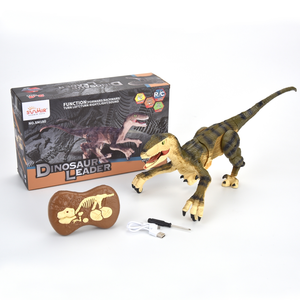 Picture of Netjett XS67295 UNO1RC Kids Boys & Girls Radio Controlled Dino Velociraptor with 3D Eye ED Light&#44; Roaring & Shaking Head & Tail - Yellow