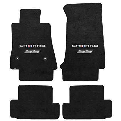 620200 2016-On Ebony Velourtex Camaro Plus SS Silver Double Logo Mats, 4 Piece