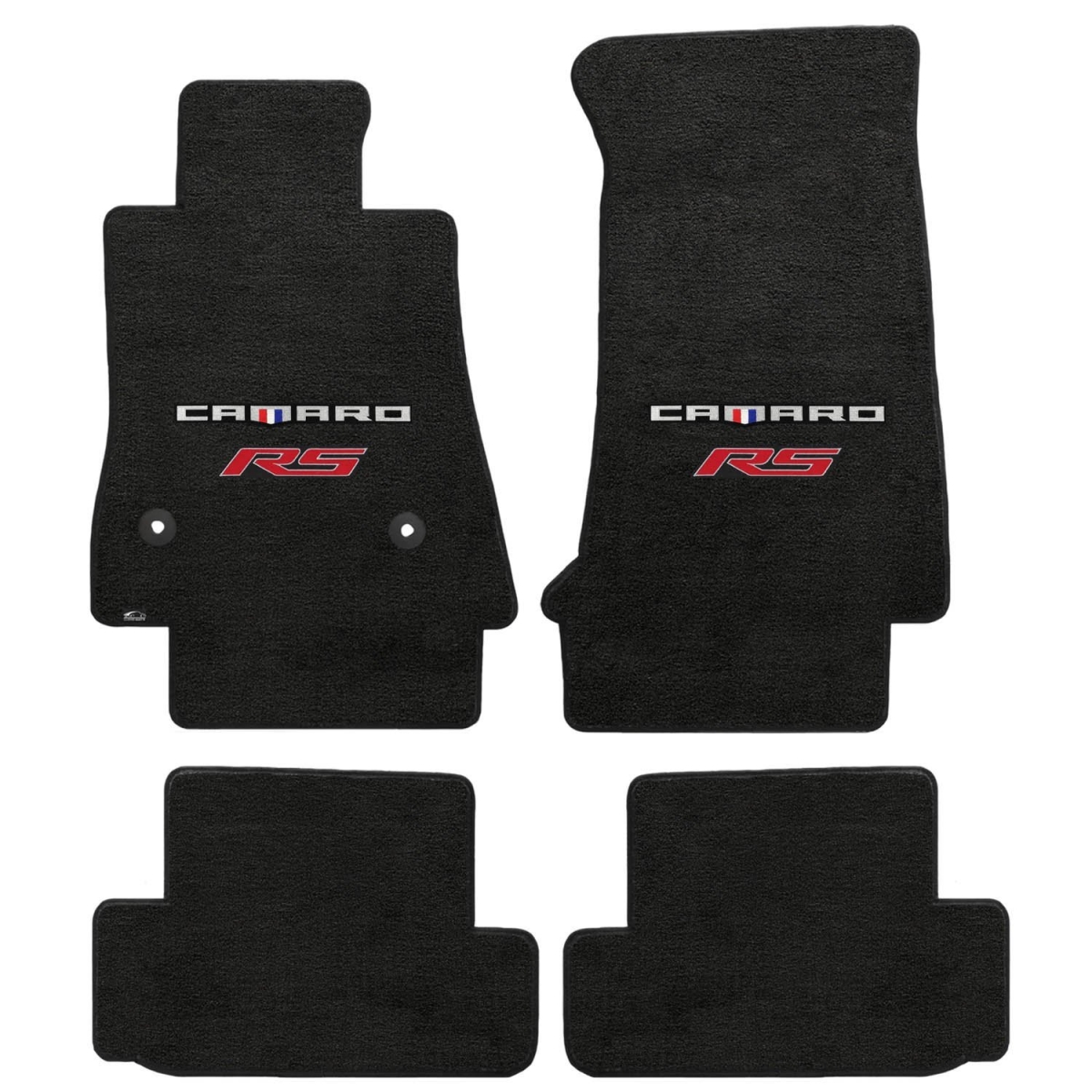 620203 2016-On Ebony Velourtex Camaro Plus RS Red Double Logo Mats, 4 Piece