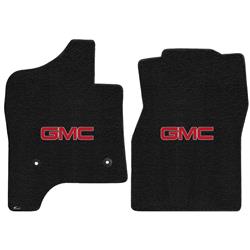 1500 2014-On Ebony Ultimat Sierra Standard Red GMC Cab Logo Mats, 2 Piece