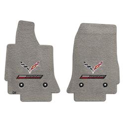 2014-On Corvette C7 Front Grey Ultimat Grand Sport Plus Flags Double Logo Mats, 2 Piece