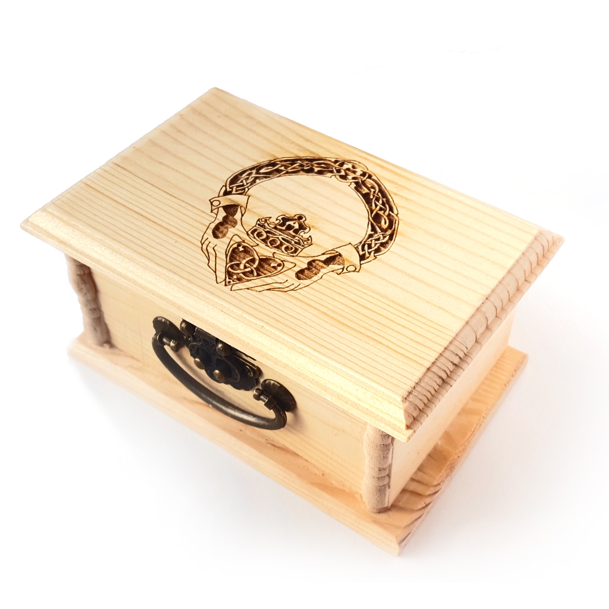 Irish Claddagh Engraved Wooden Box