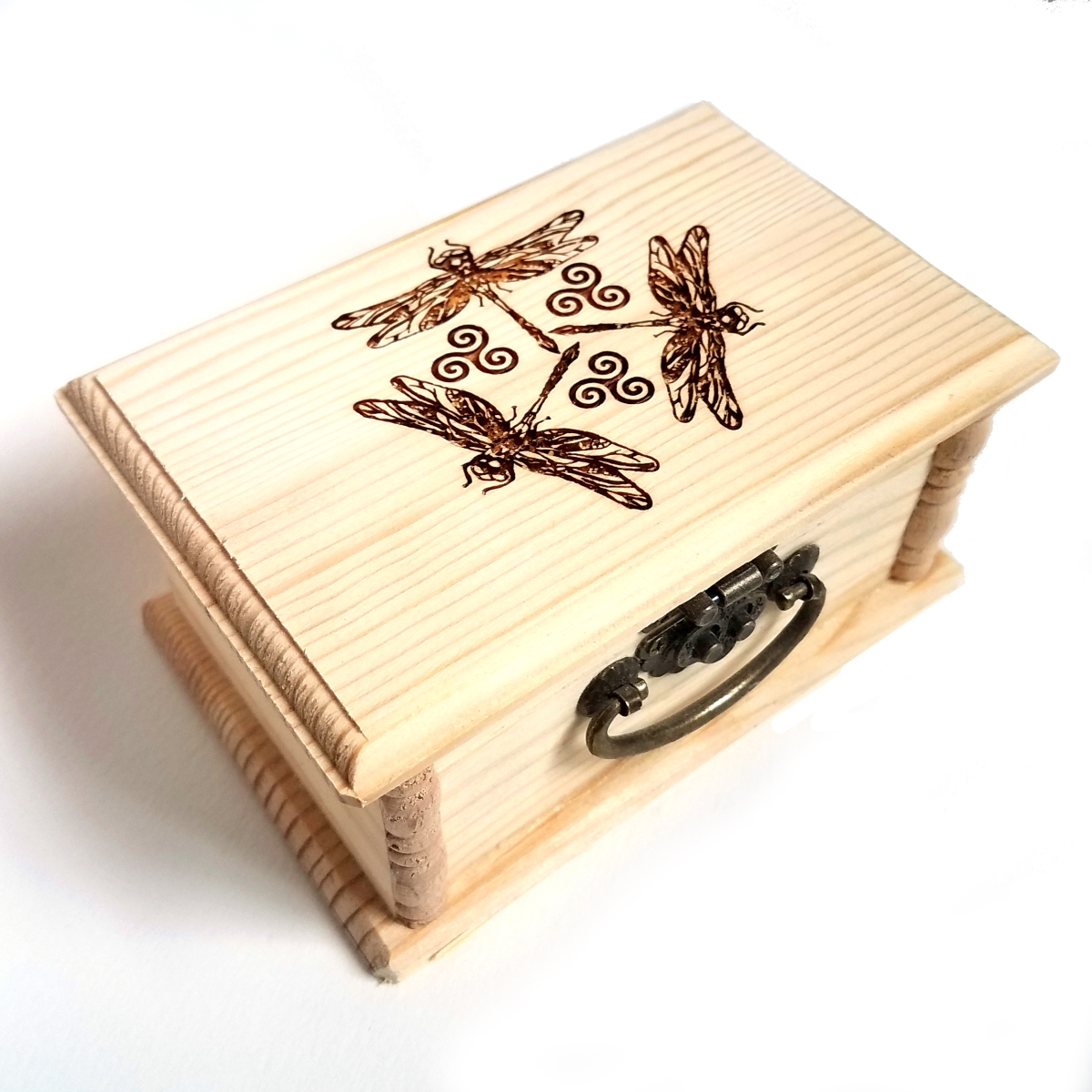 Dragonfly Triskelion Engraved Wooden Box