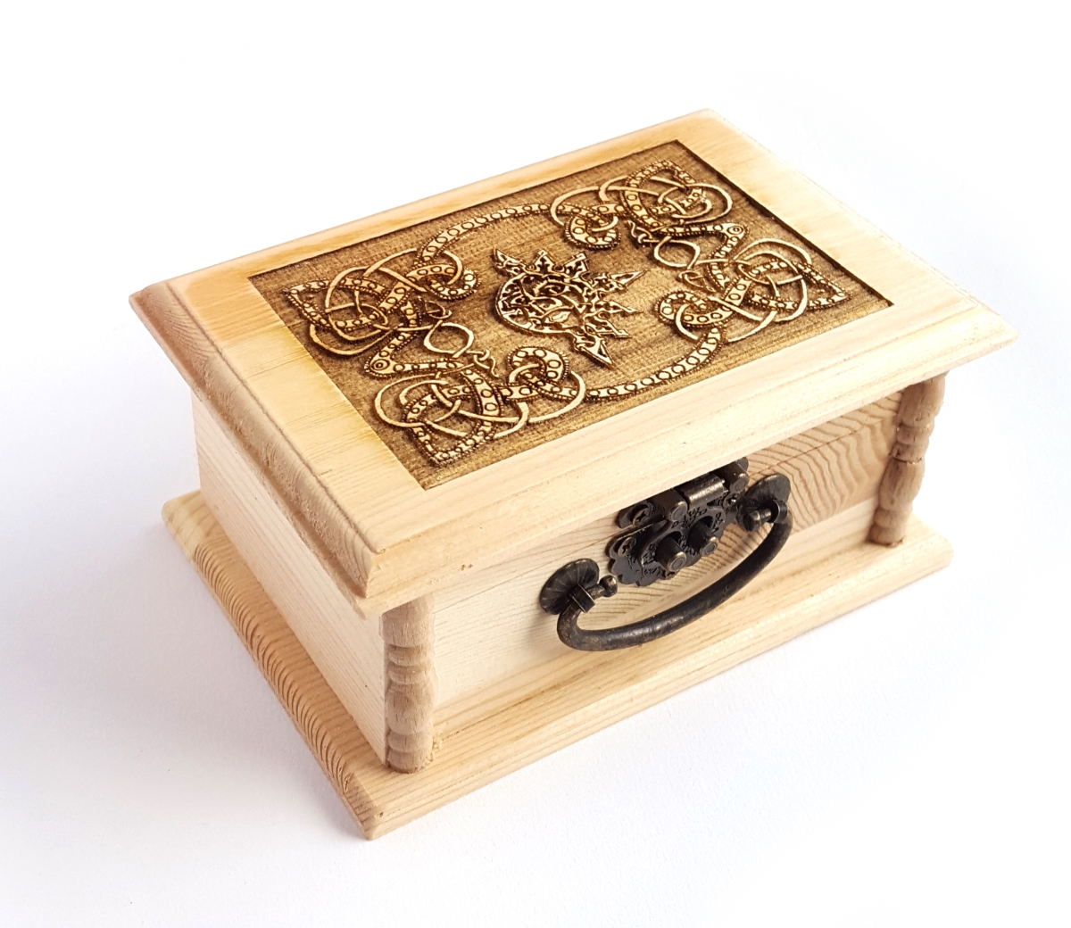 Celtic Sun & Moon Engraved Wooden Box