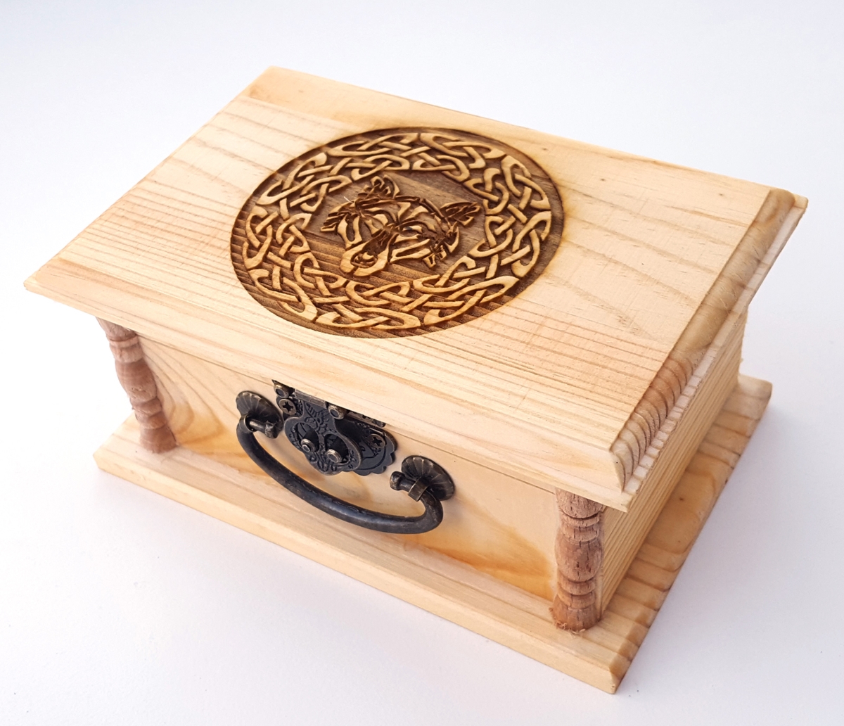 Celtic Wolf Circle Engraved Wooden Box