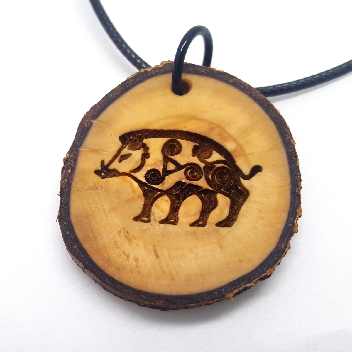 1.5 in. Celtic Boar Wooden Pendant Necklace