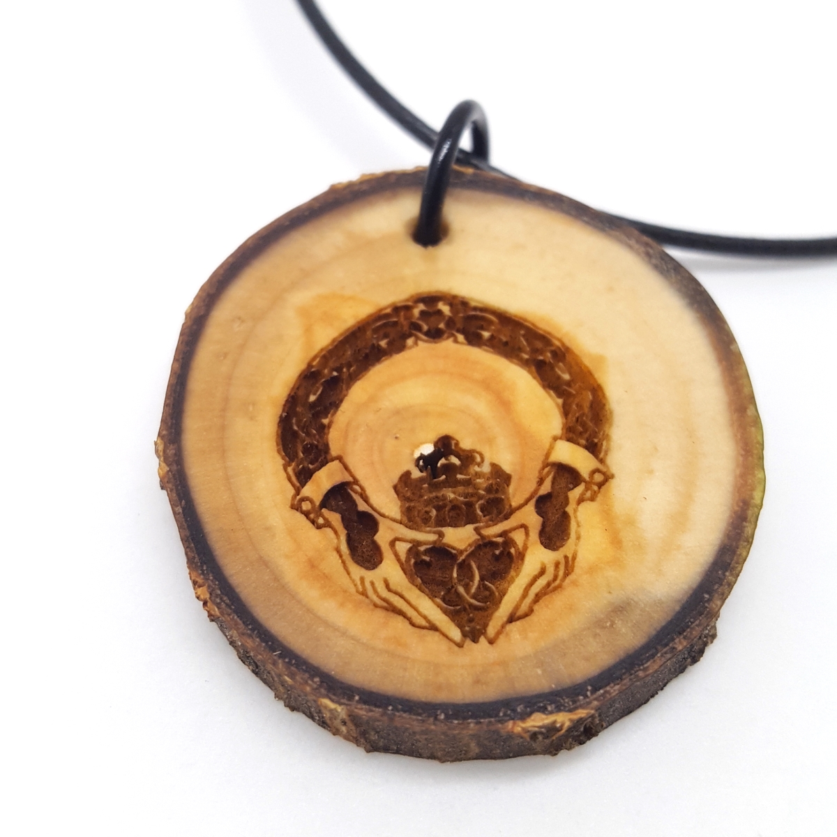 1.5 in. Irish Claddagh Wooden Pendant Necklace