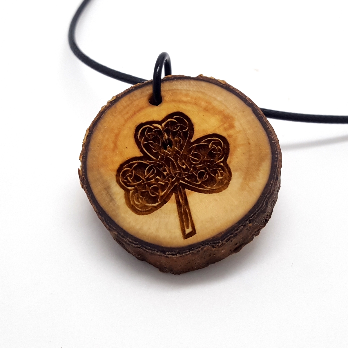 1.5 in. Celtic Clover Wooden Pendant Necklace