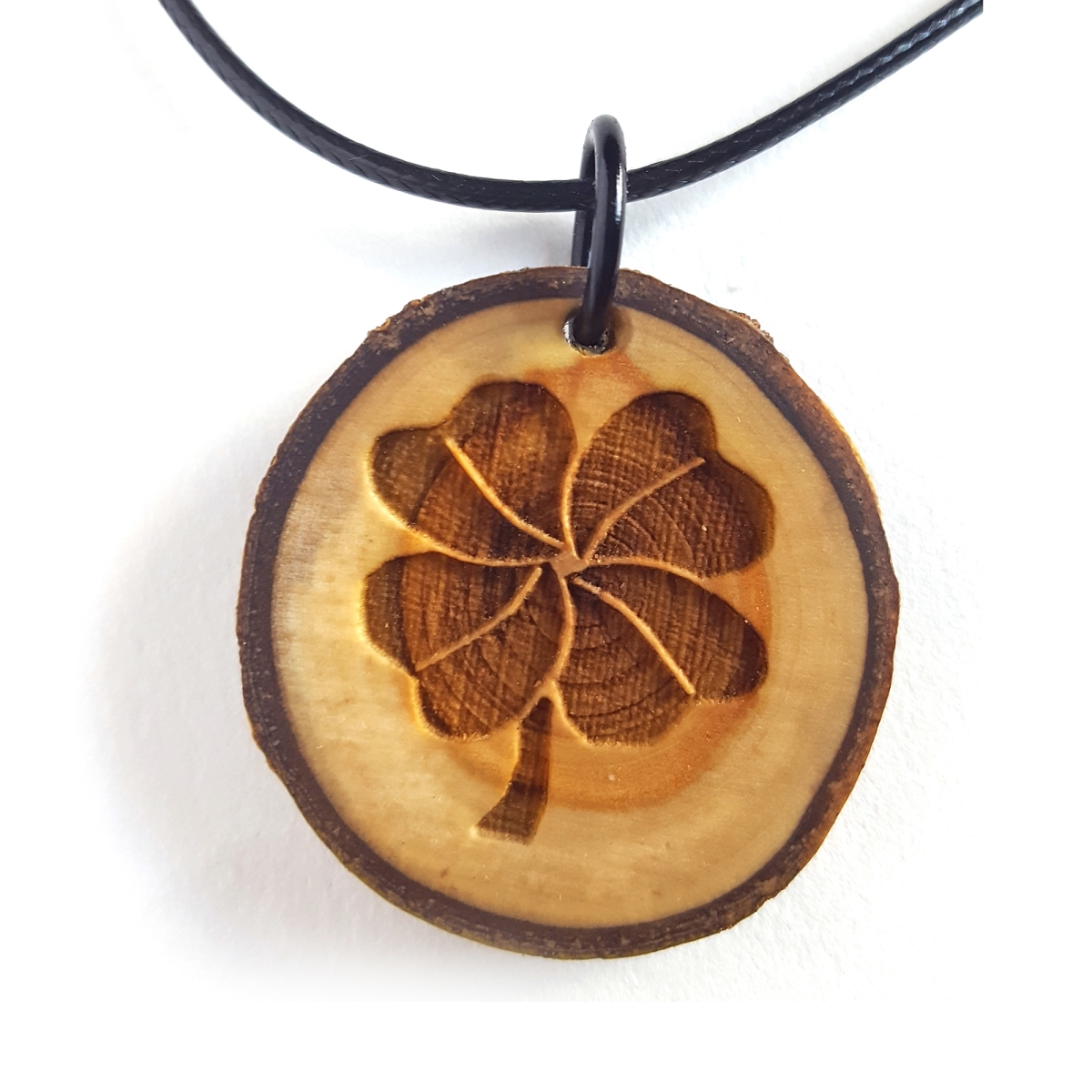 1.5 in. Four Leaf Clover Wooden Pendant Necklace
