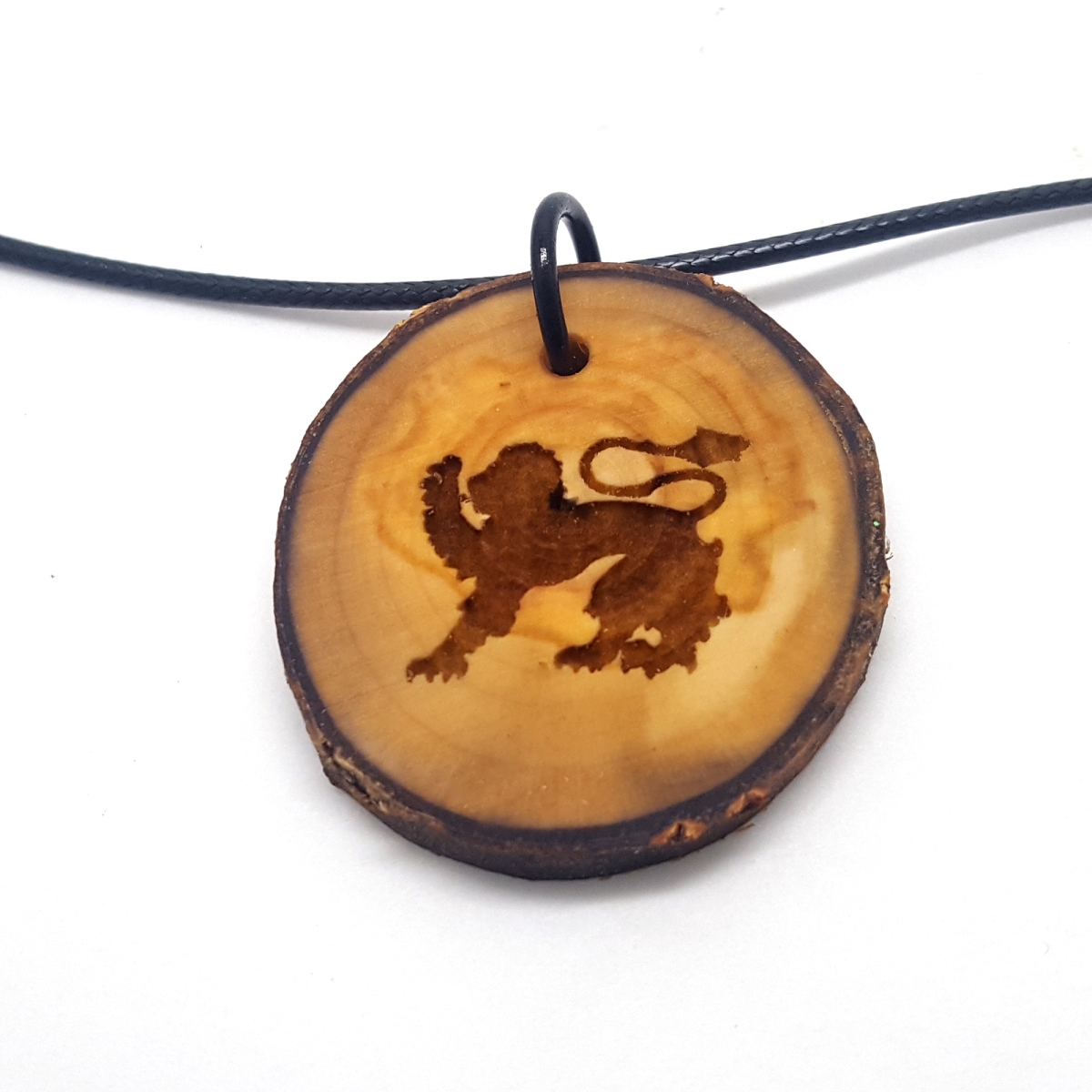 1.5 in. Lion Passant Wooden Pendant Necklace