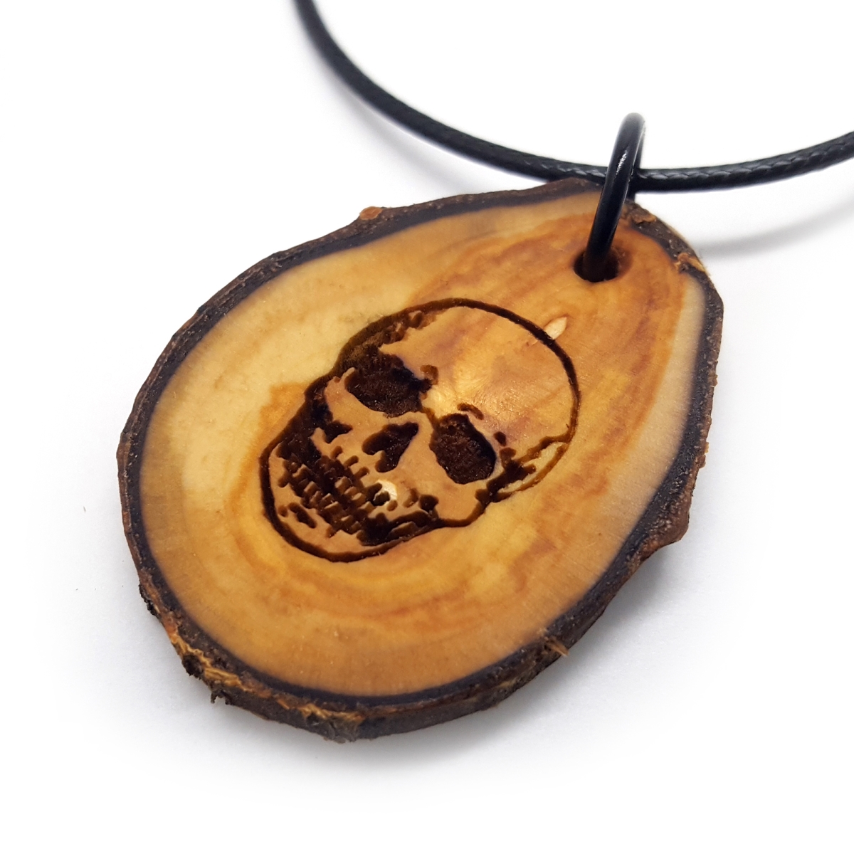 1.5 in. Skull Wooden Pendant Necklace