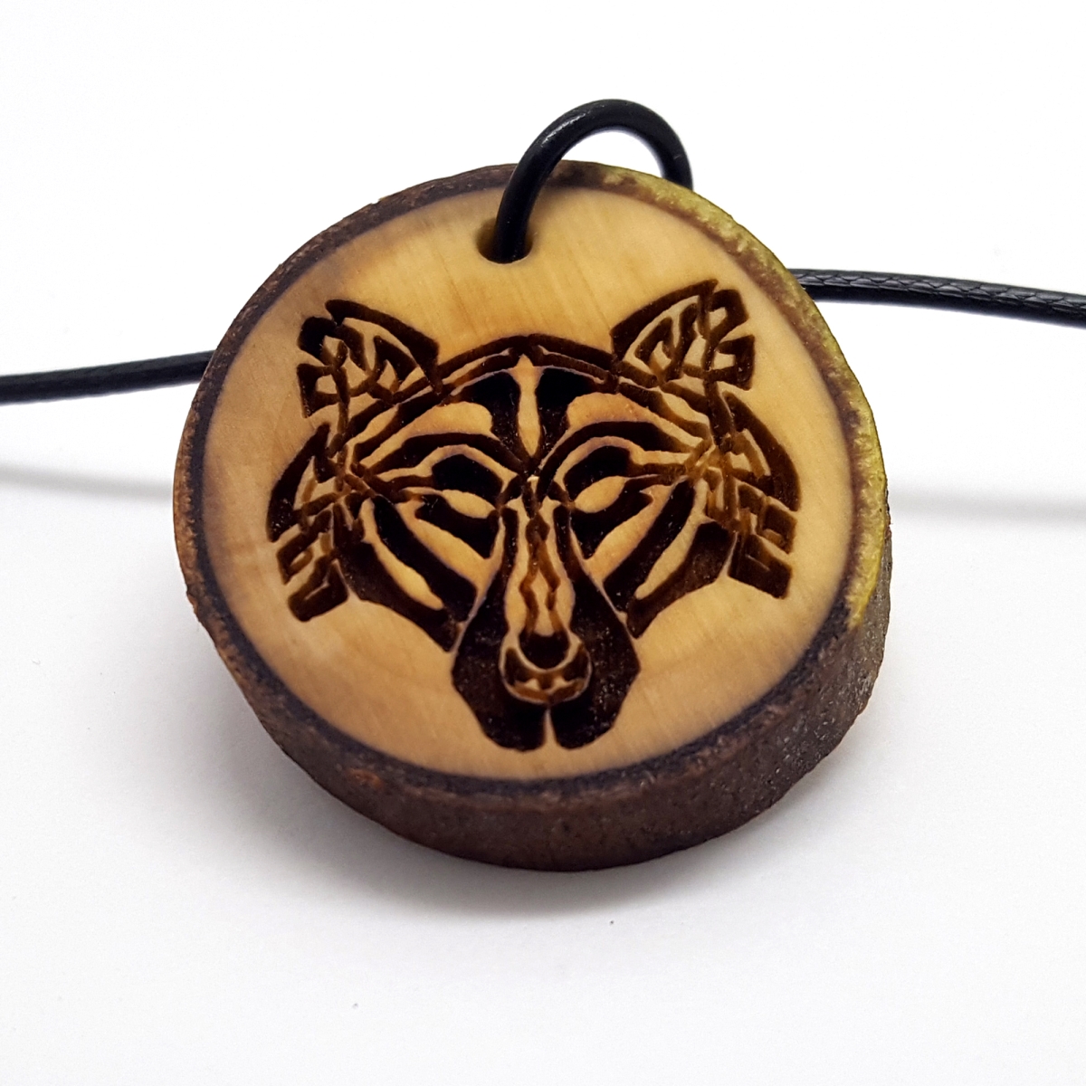 1.5 in. Celtic Wolf Wooden Pendant Necklace