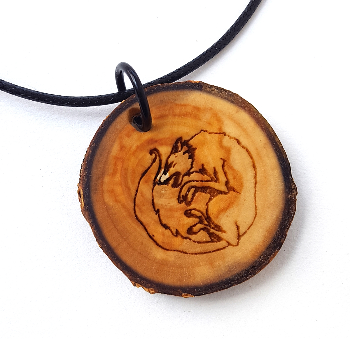 1.5 in. Wolf Wooden Pendant Necklace