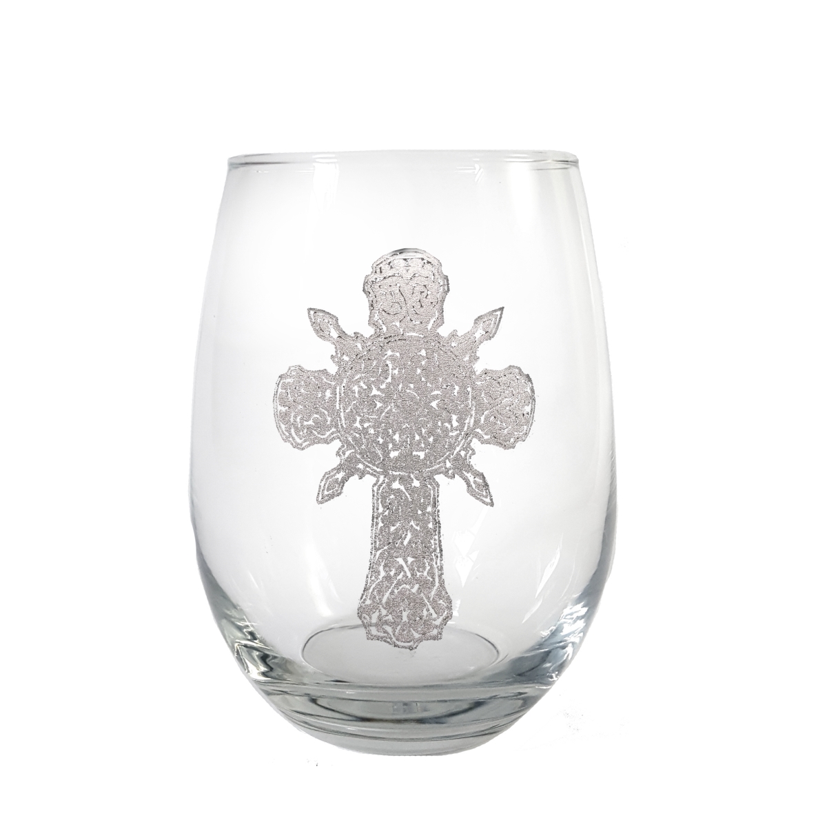 Picture of Lyoncraft SWCR01 18 oz Ornate Celtic Cross Engraved Stemless Wine Glass