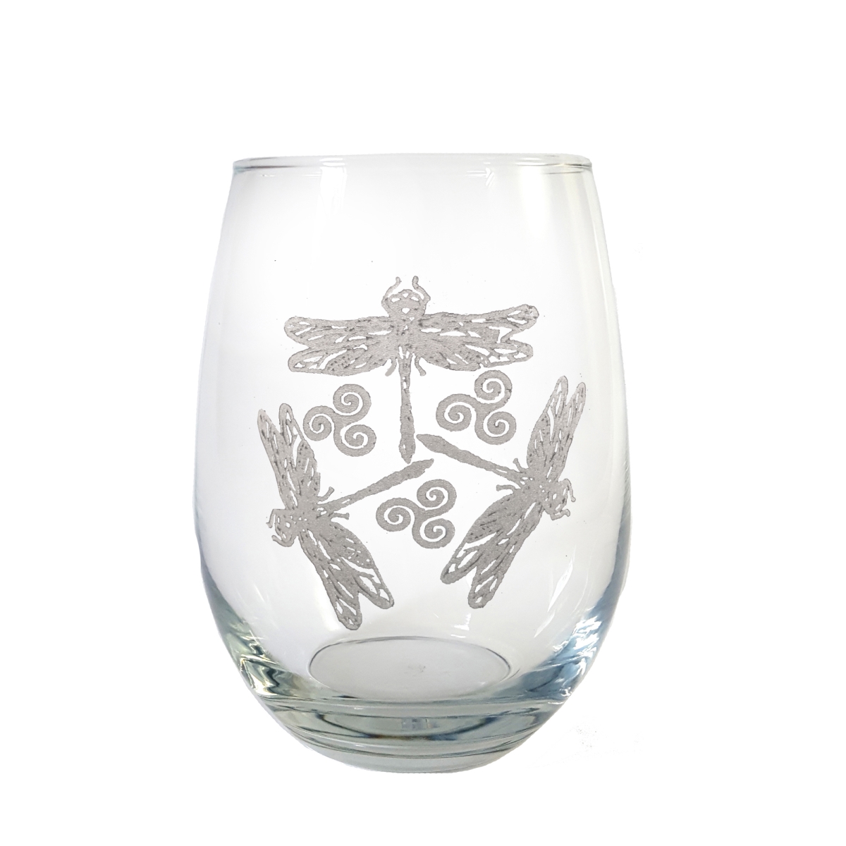 Picture of Lyoncraft SWDF02 18 oz Dragonfly Triskelion Engraved Stemless Wine Glass