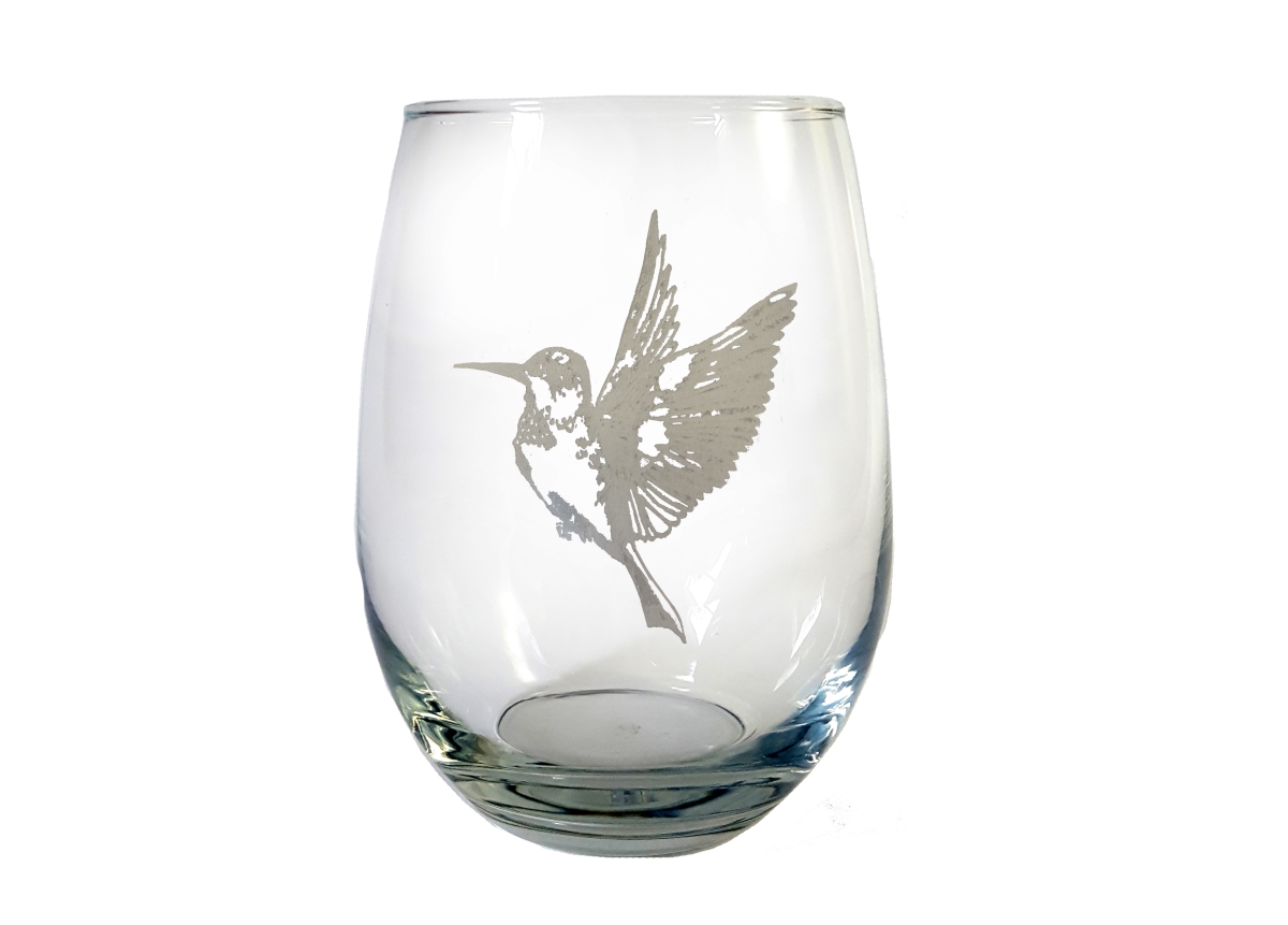 Picture of Lyoncraft SWHU01 18 oz Hummingbird Engraved Stemless Wine Glass