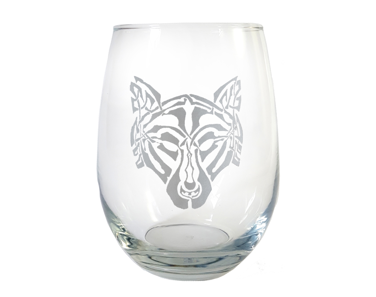 Picture of Lyoncraft SWWO01 18 oz Celtic Wolf Engraved Stemless Wine Glass