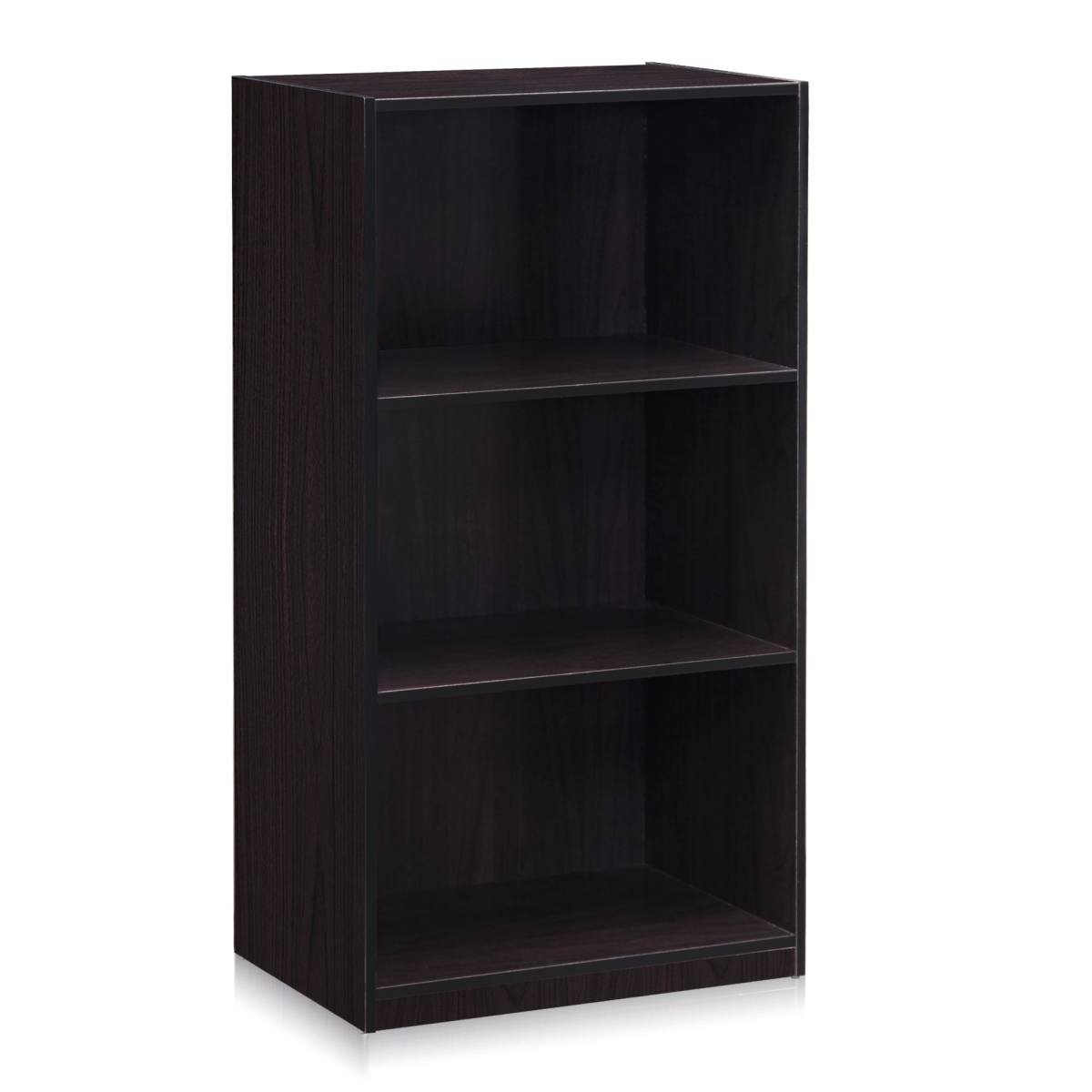 99736DWN Basic 3-Tier Bookcase Storage Shelves, Dark Walnut