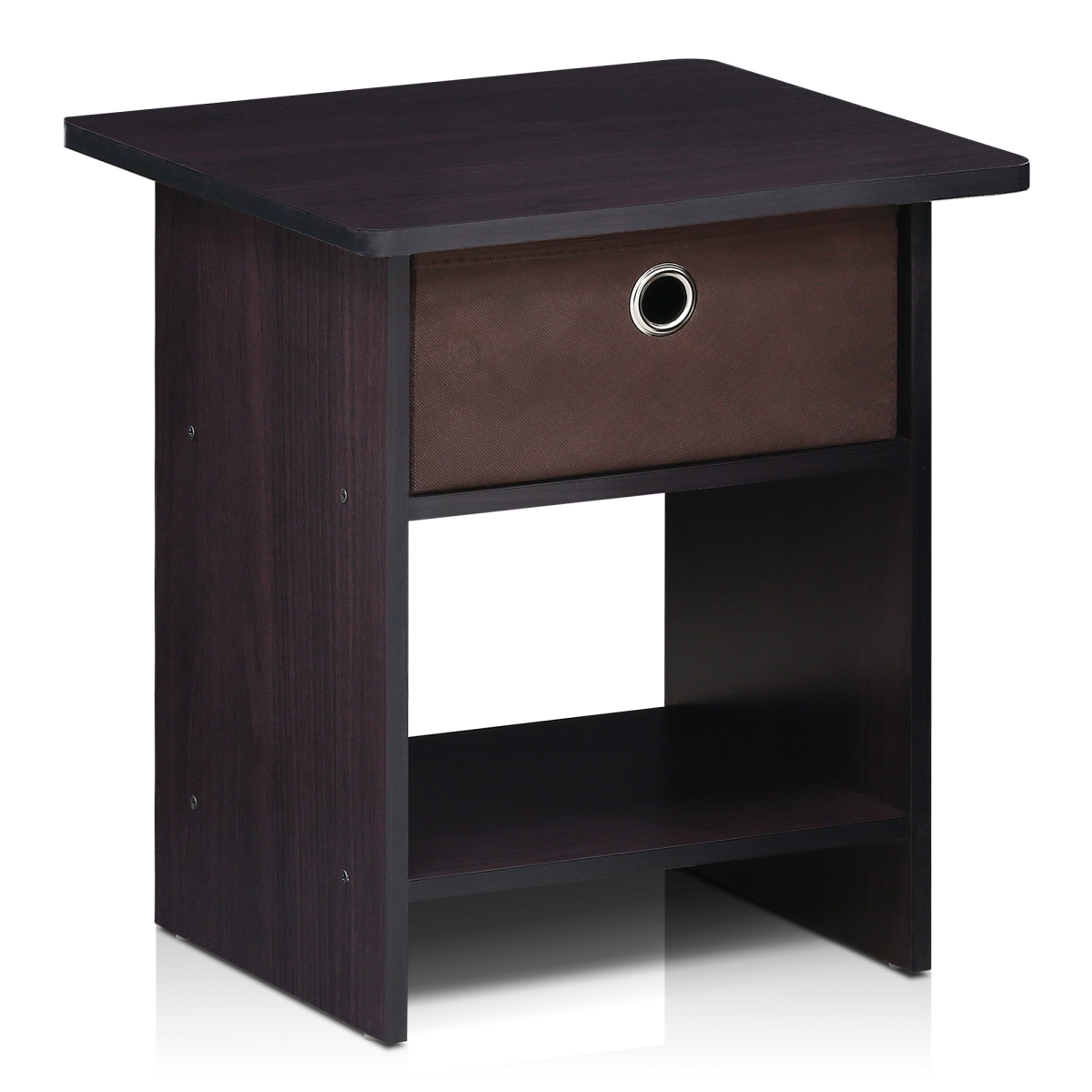 Picture of Furinno 10004DWN End Table & Night Stand Storage Shelf with Bin Drawer, Dark Walnut