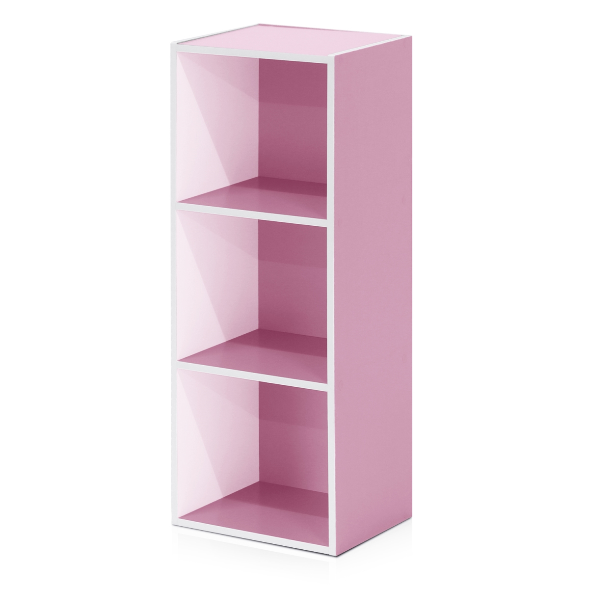 11003WH-PI 3-Tier Open Shelf Bookcase, White & Pink