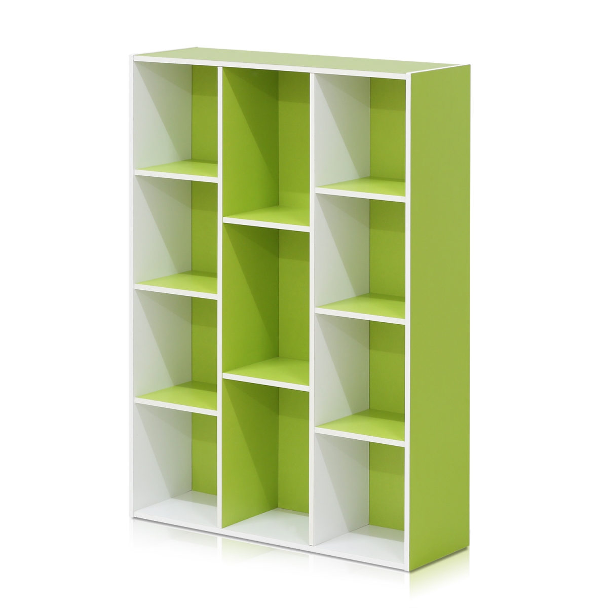 11107WH-GR 11-Cube Reversible Open Shelf Bookcase, White & Green