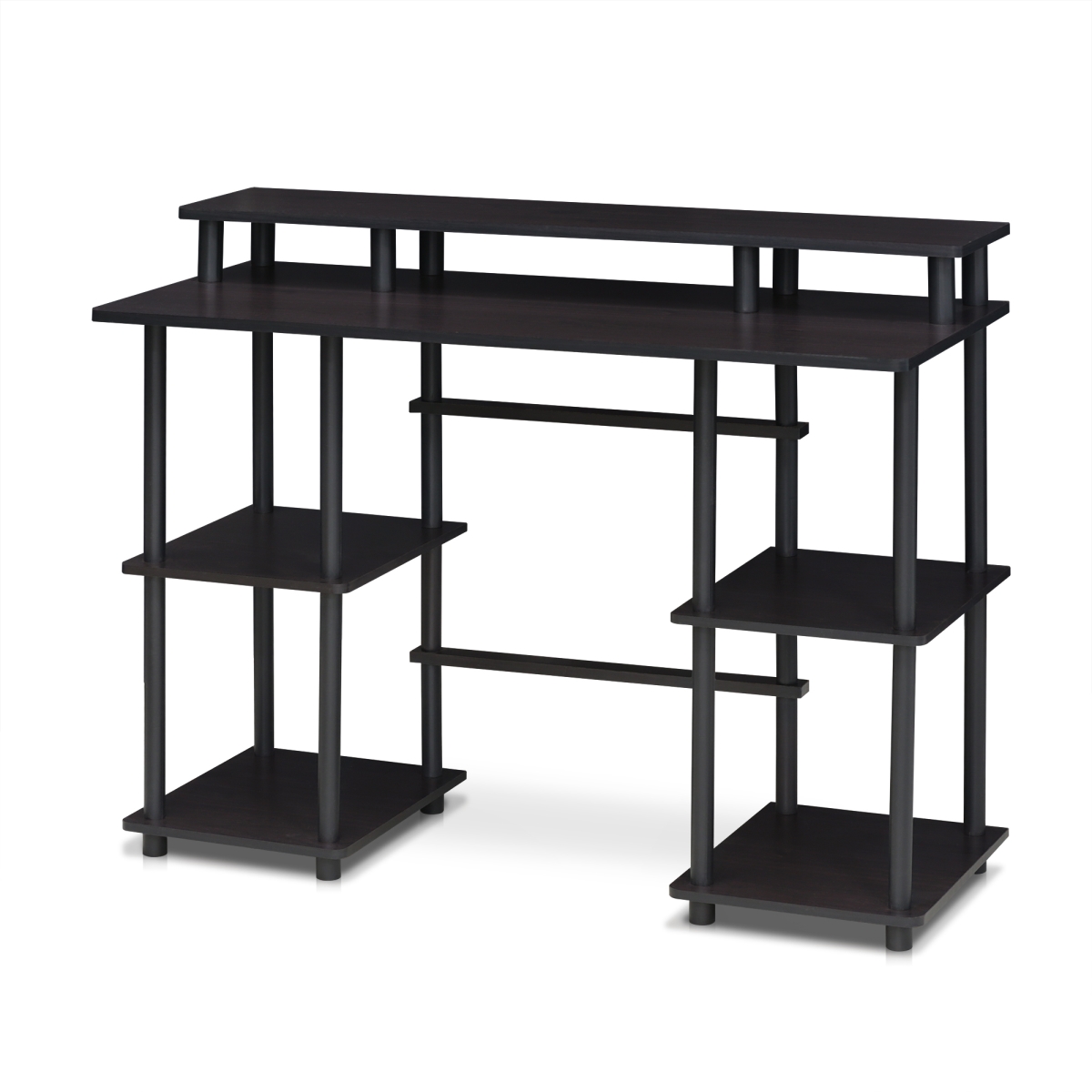 17045EX-BK Turn-N-Tube Computer Desk with Top Shelf, Espresso & Black