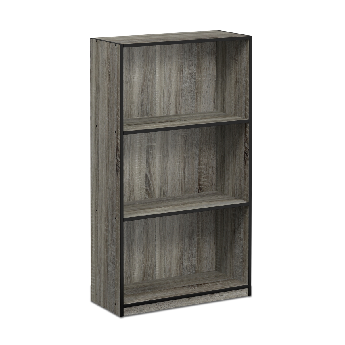 99736GYW-BK Basic 3-Tier Bookcase Storage Shelves - French Oak Grey & Black