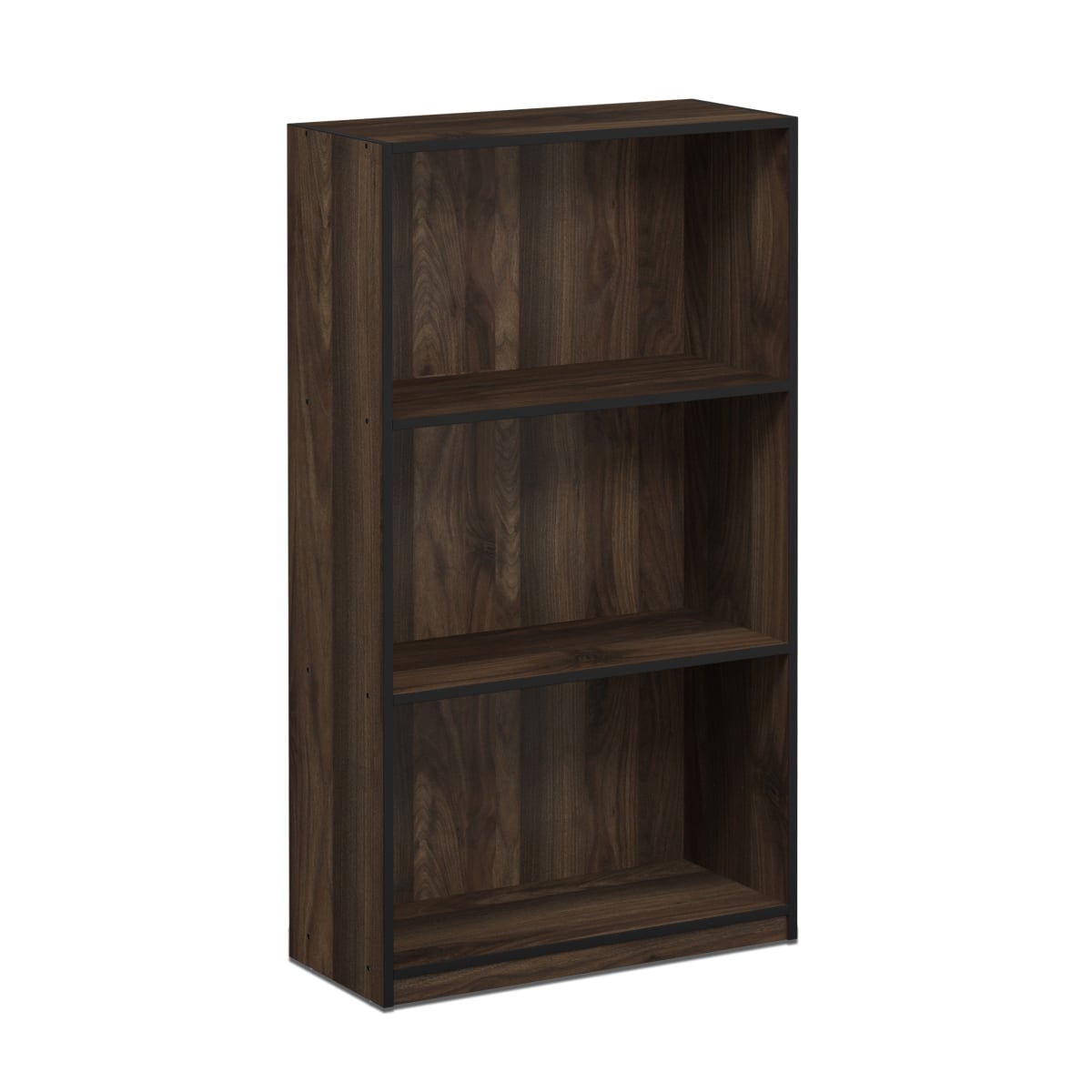 99736CWN Basic 3-Tier Bookcase Storage Shelves - Columbia Walnut & Black